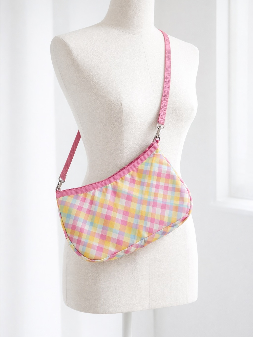 Vtg Y2K Lesportsac Pastel Gingham madras purse with Pink Trim
